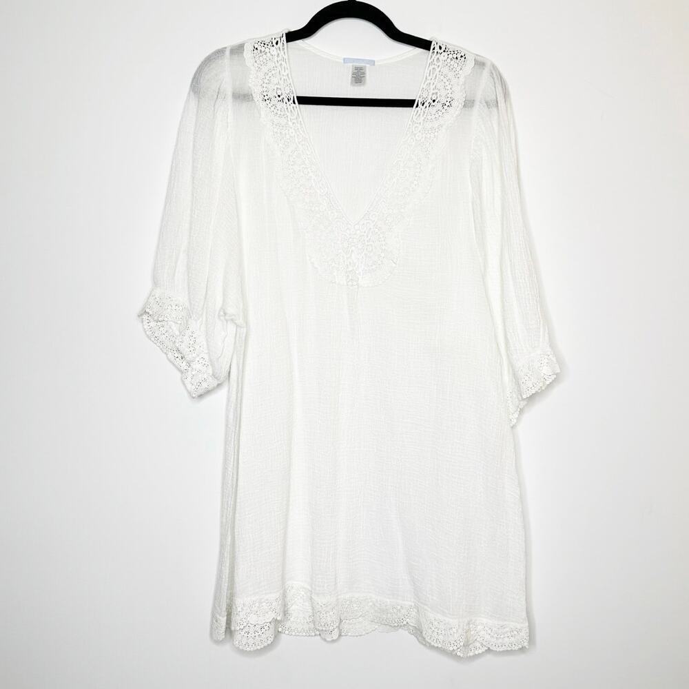 Eberyjey Lace Trim Tunic Women's White Size Small Medium